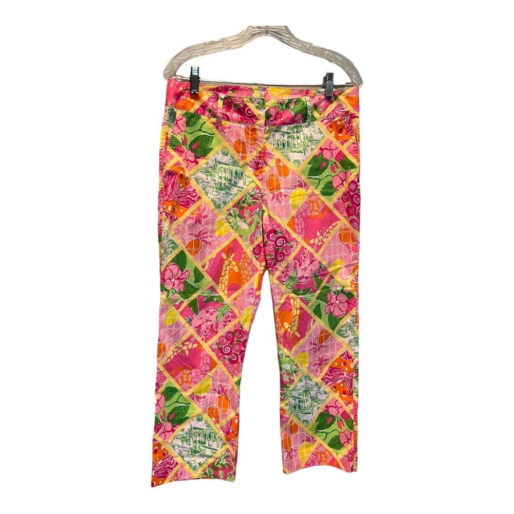 Vintage 90's Lilly Pulitzer Tropical Patchwork Multi-Color Pants Size 8